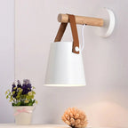 Scandinavian Wall Light with Wooden Arm and Lantern Shade