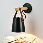 Scandinavian Wall Light with Wooden Arm and Lantern Shade