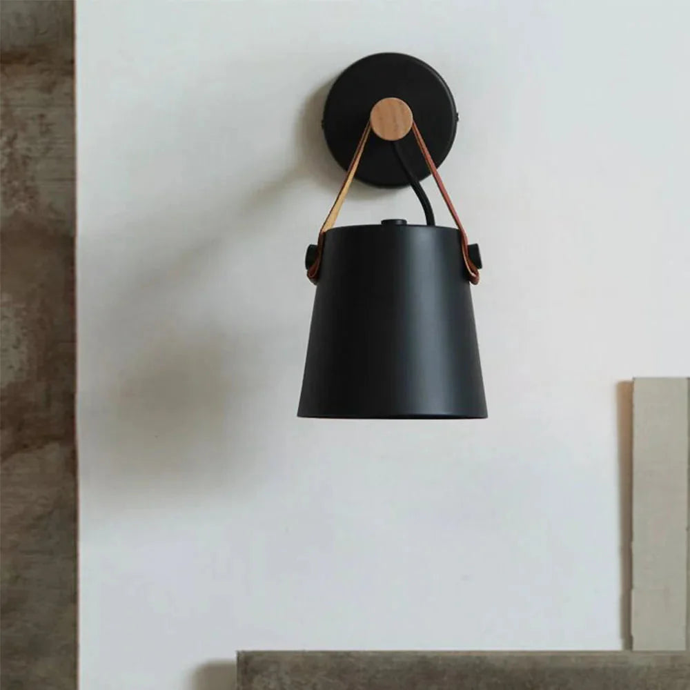 Scandinavian Wall Light with Wooden Arm and Lantern Shade