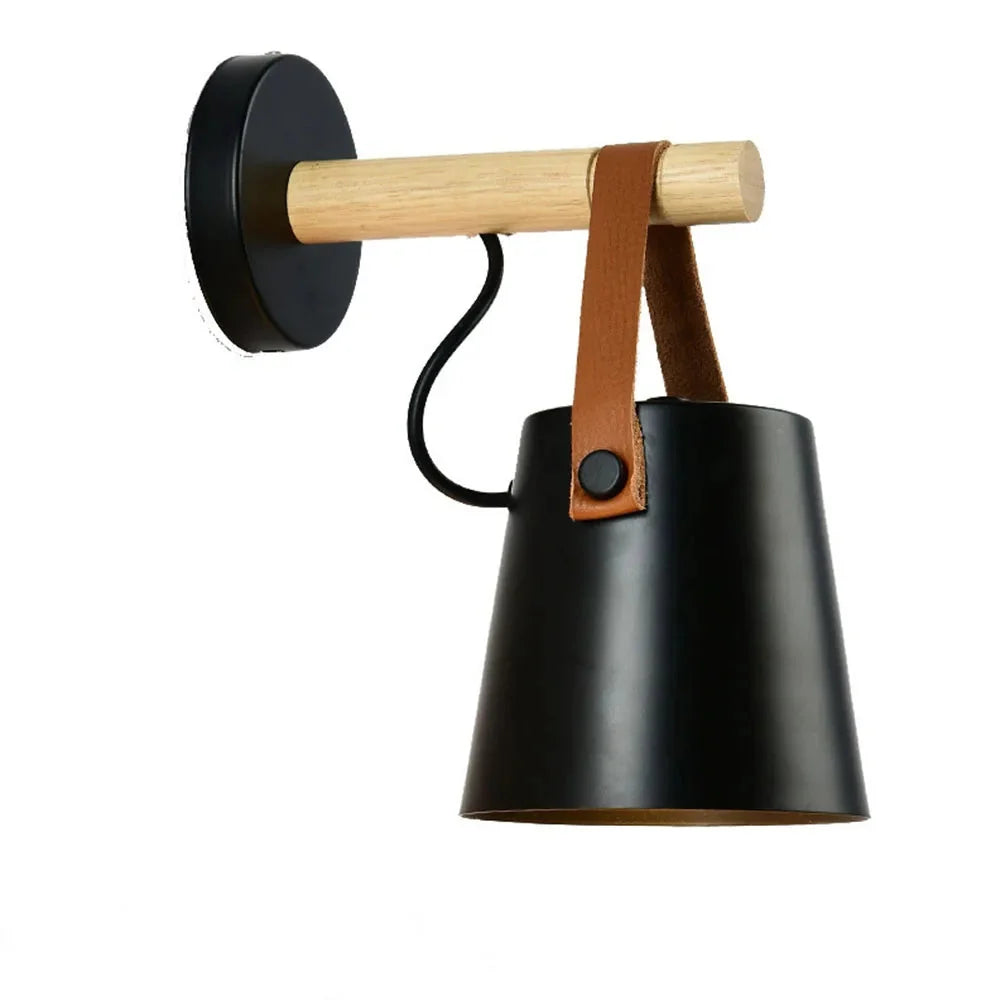Scandinavian Wall Light with Wooden Arm and Lantern Shade