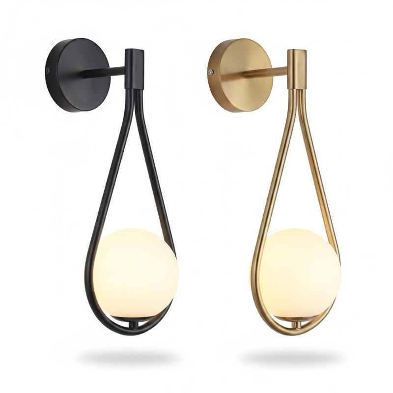 Scandinavian Opal Glass Globe Wall Light, Teardrop Frame
