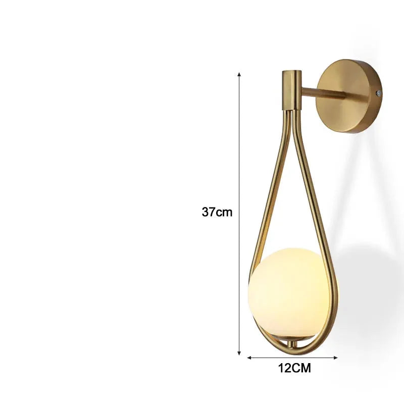 Scandinavian Opal Glass Globe Wall Light, Teardrop Frame