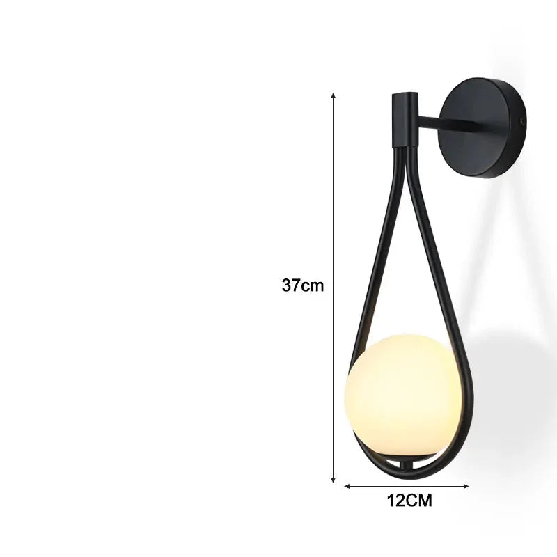 Scandinavian Opal Glass Globe Wall Light, Teardrop Frame