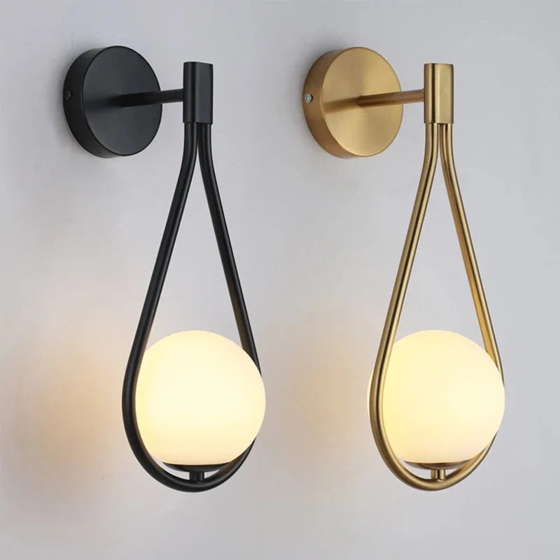 Scandinavian Opal Glass Globe Wall Light, Teardrop Frame