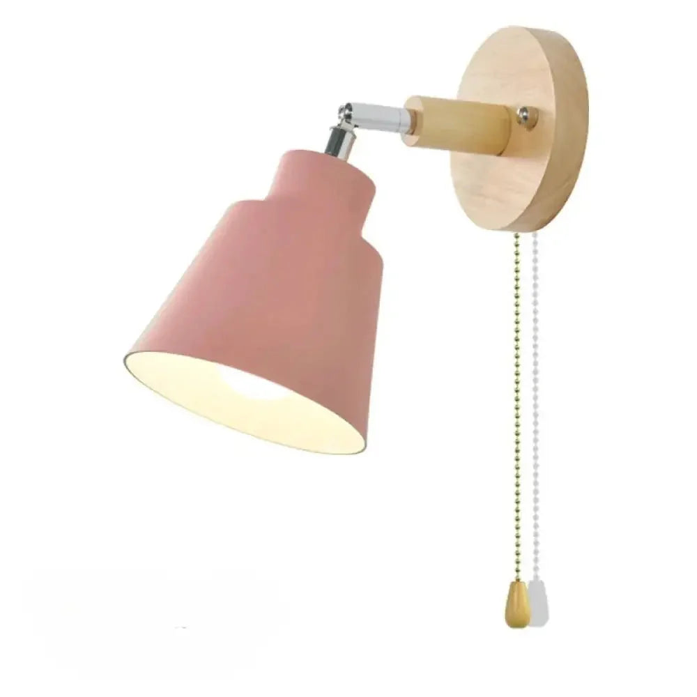 Scandinavian Wall Light with Wood Arm and Pull Chain Switch