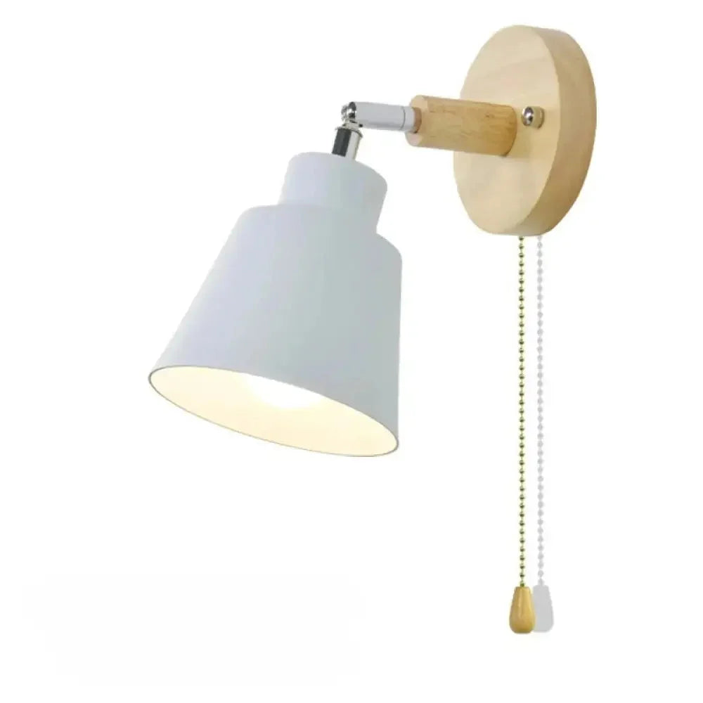Scandinavian Wall Light with Wood Arm and Pull Chain Switch