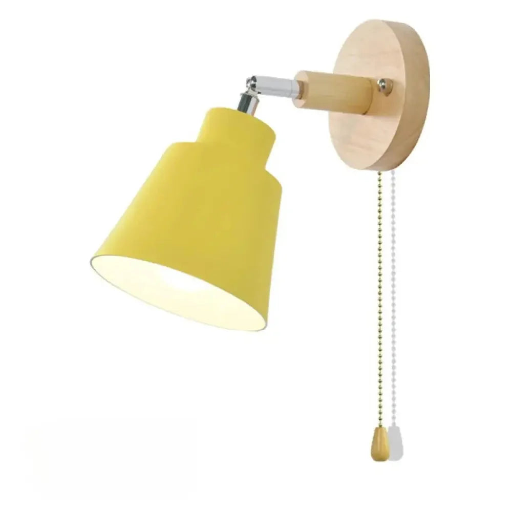 Scandinavian Wall Light with Wood Arm and Pull Chain Switch