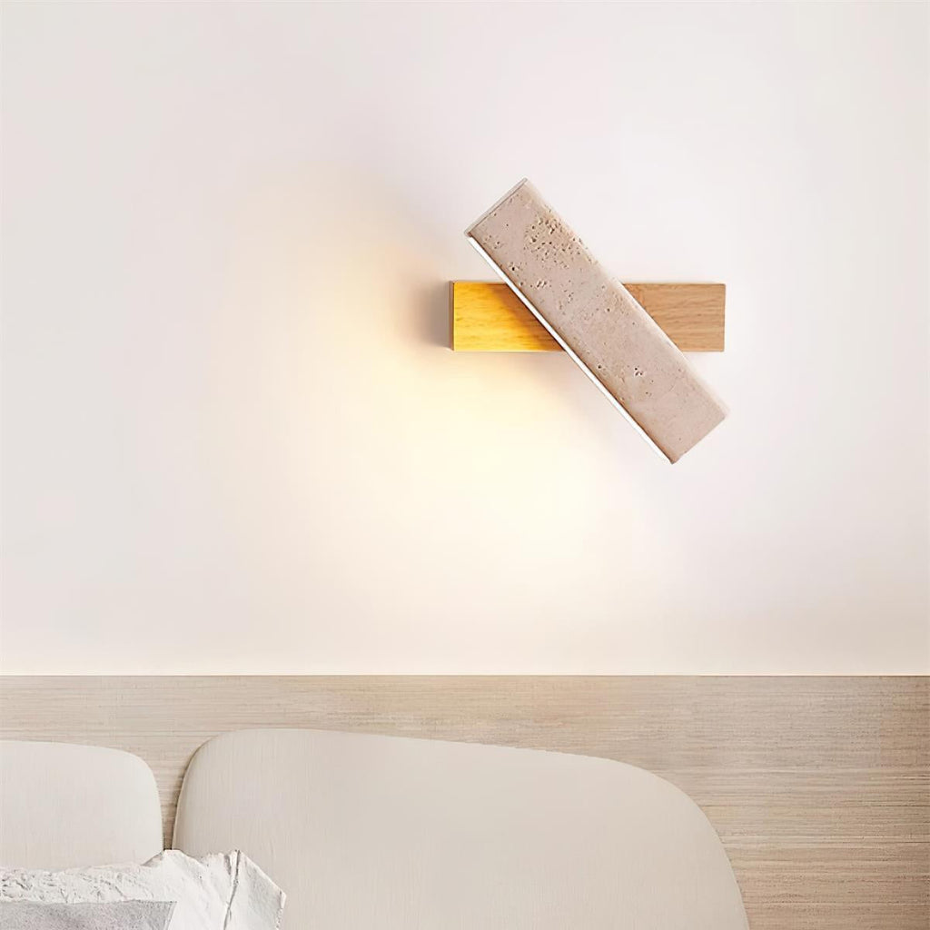 Scandi Travertine and Wood Wall Light, Swivel Shade