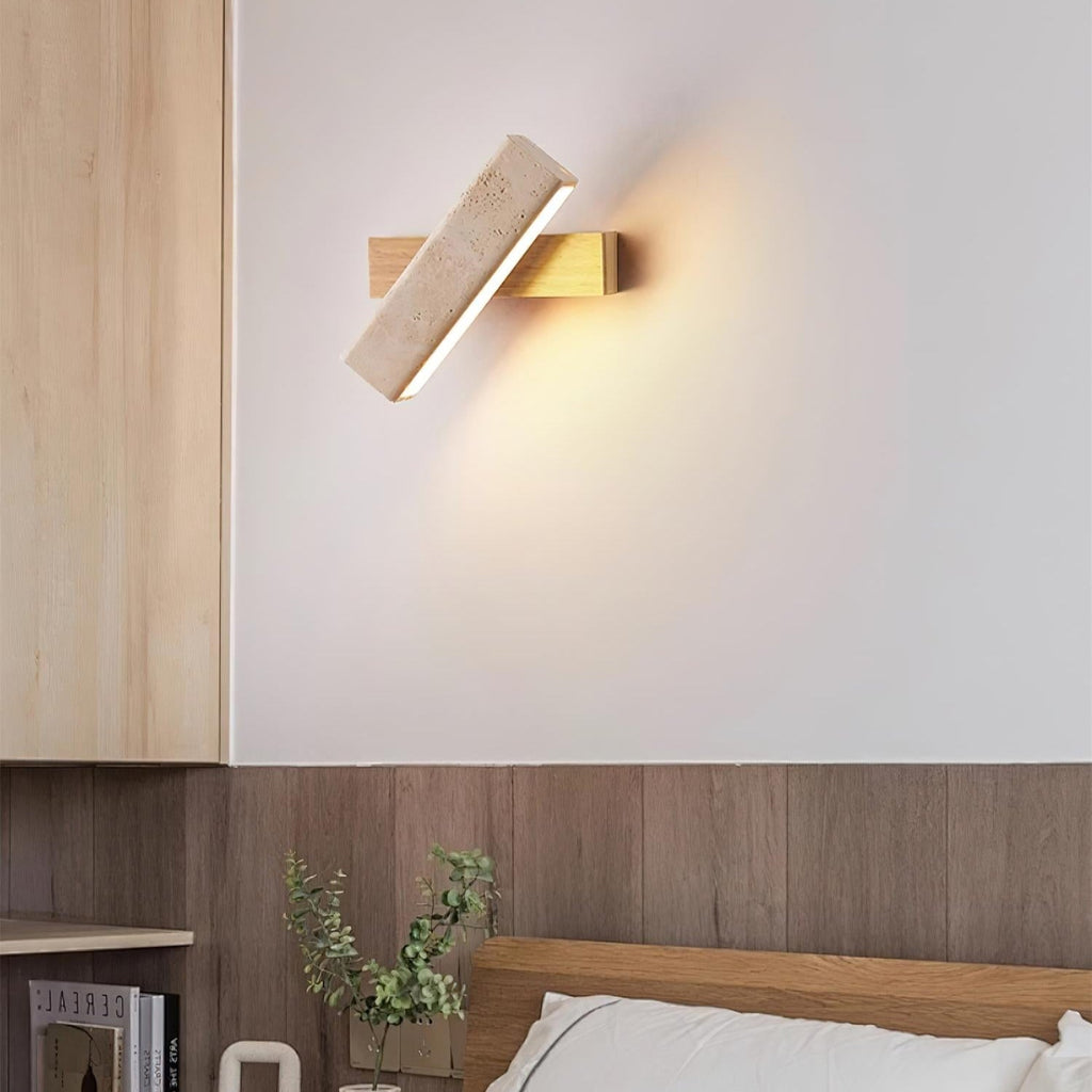 Scandi Travertine and Wood Wall Light, Swivel Shade