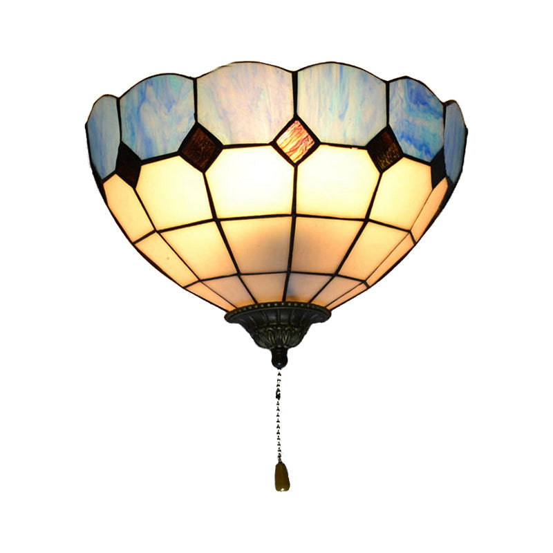 Tiffany Style Stained Glass Wall Light with Pull Chain
