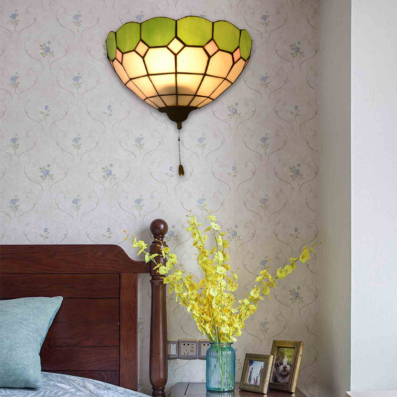 Tiffany Style Stained Glass Wall Light with Pull Chain