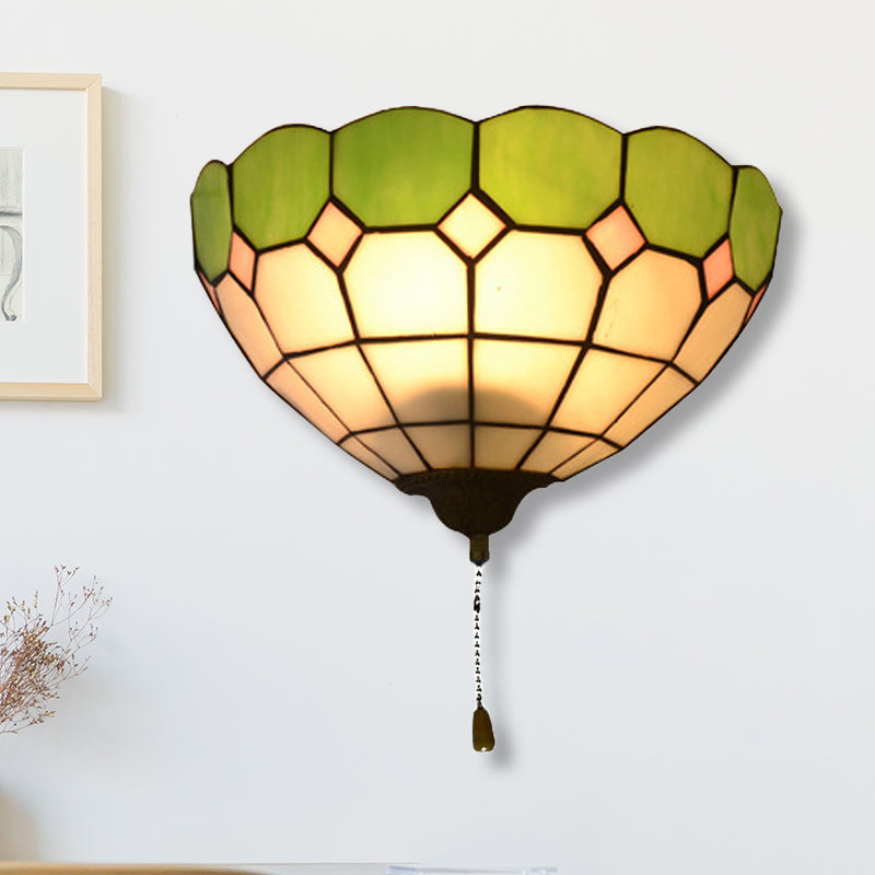 Tiffany Style Stained Glass Wall Light with Pull Chain