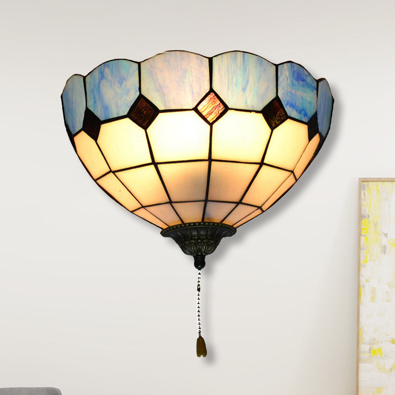 Tiffany Style Stained Glass Wall Light with Pull Chain
