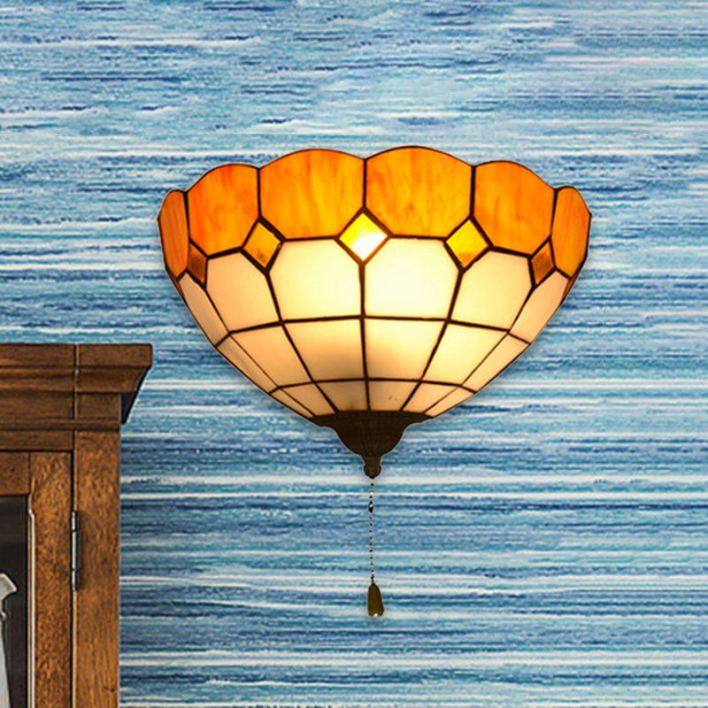 Tiffany Style Stained Glass Wall Light with Pull Chain