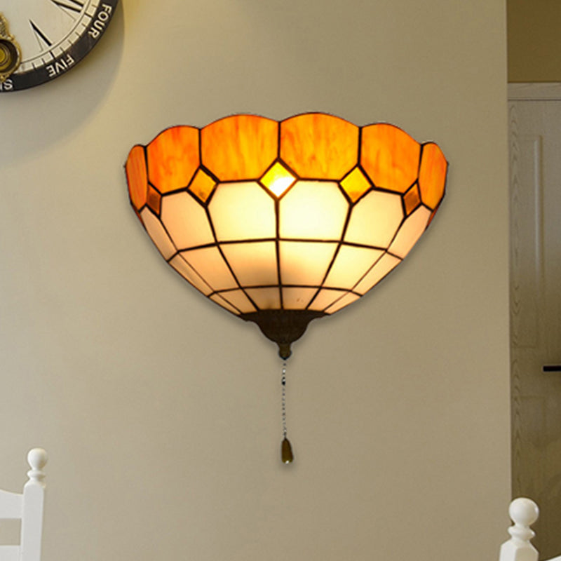 Tiffany Style Stained Glass Wall Light with Pull Chain