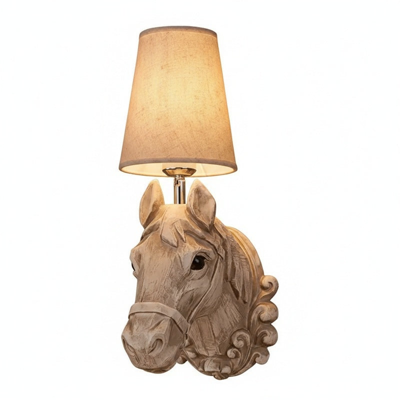 Vintage Horse Head Wall Light with Fabric Shade