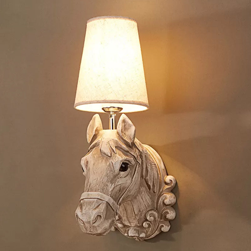 Vintage Horse Head Wall Light with Fabric Shade
