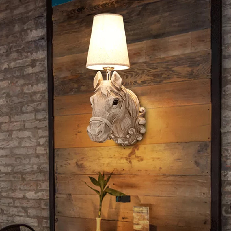 Vintage Horse Head Wall Light with Fabric Shade