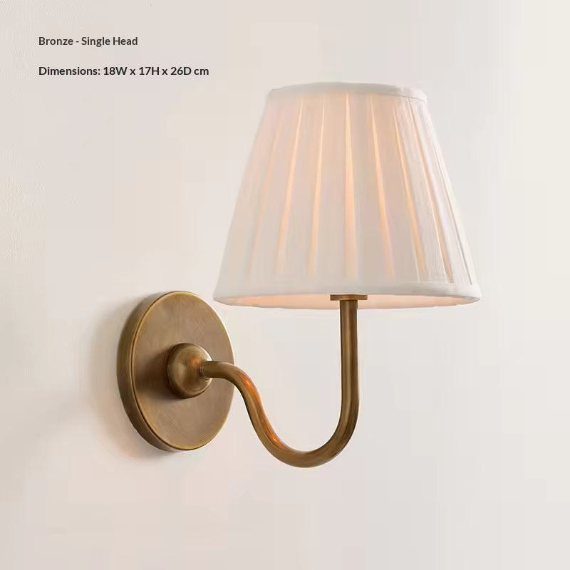 Vintage Pleated Linen Wall Light, One or Two Arms