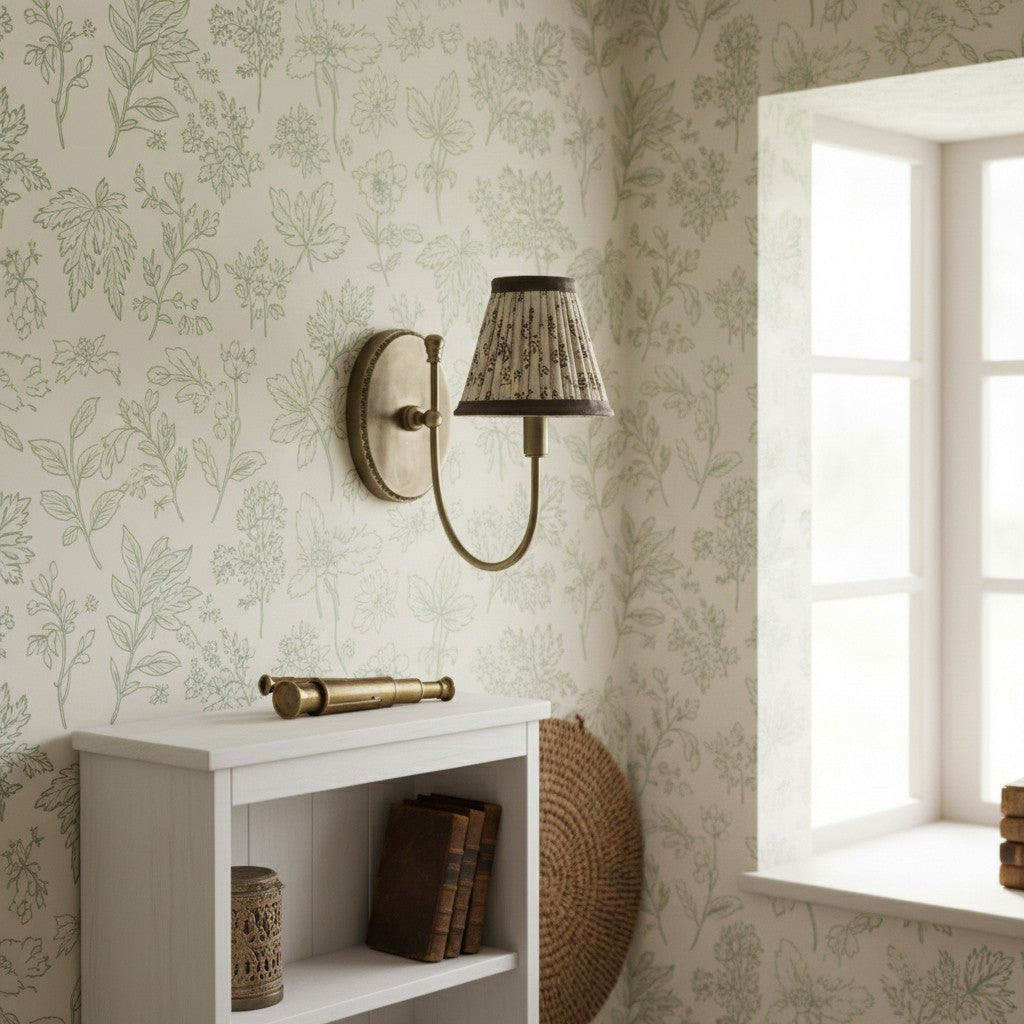 Vintage Wall Light with Pleated Cotton Shade, Five Patterns