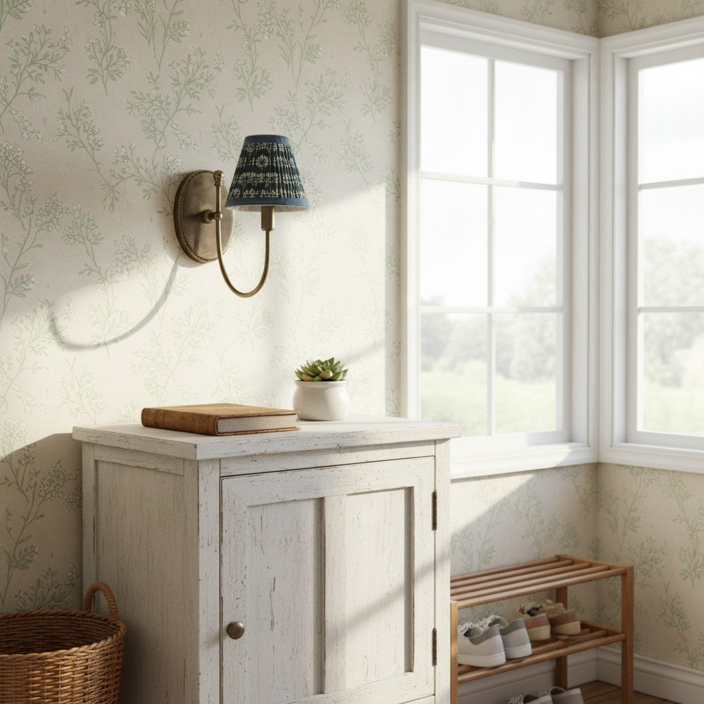 Vintage Wall Light with Pleated Cotton Shade, Five Patterns