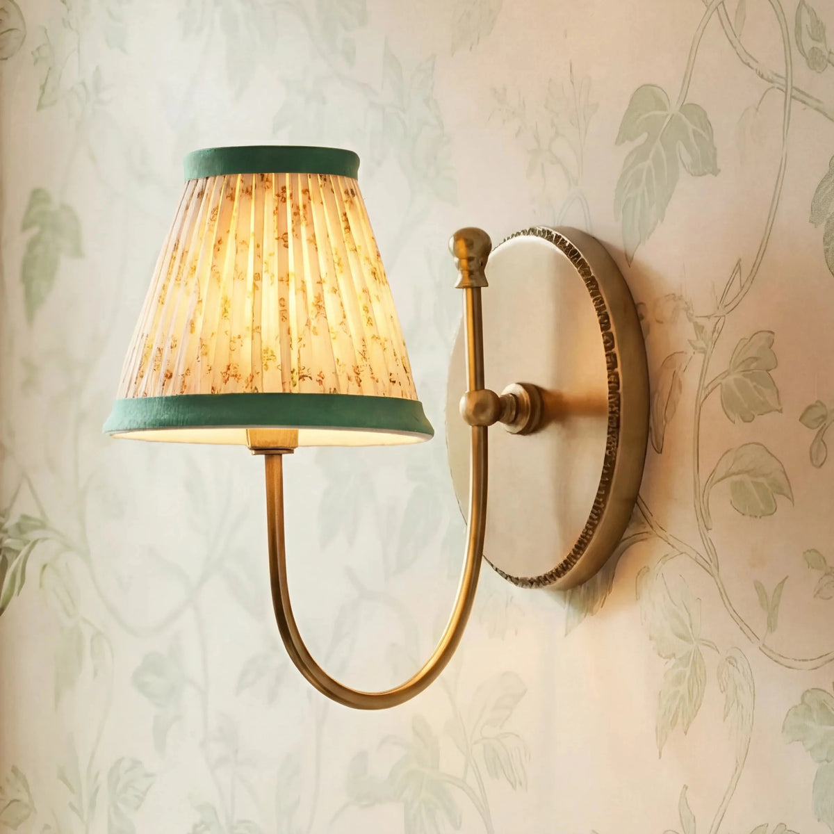Vintage Wall Light with Pleated Cotton Shade, Five Patterns