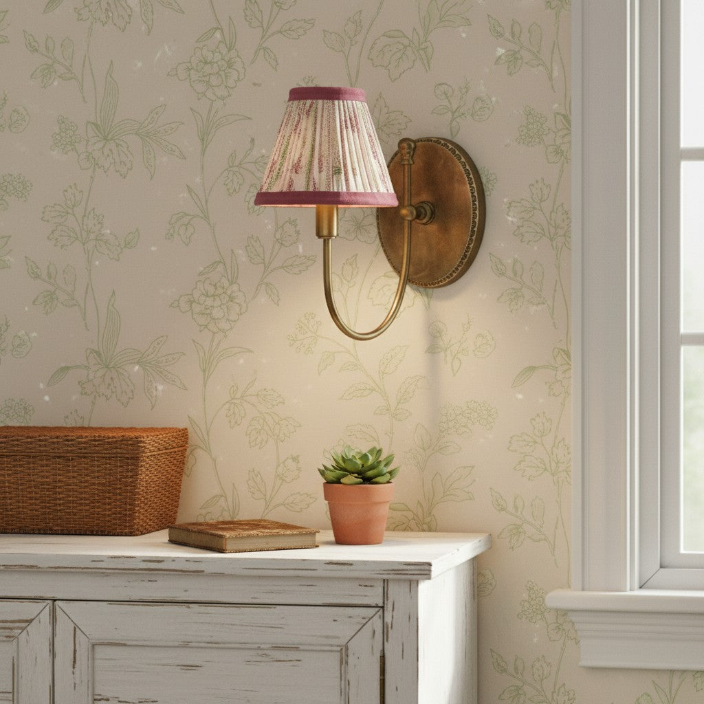 Vintage Wall Light with Pleated Cotton Shade, Five Patterns