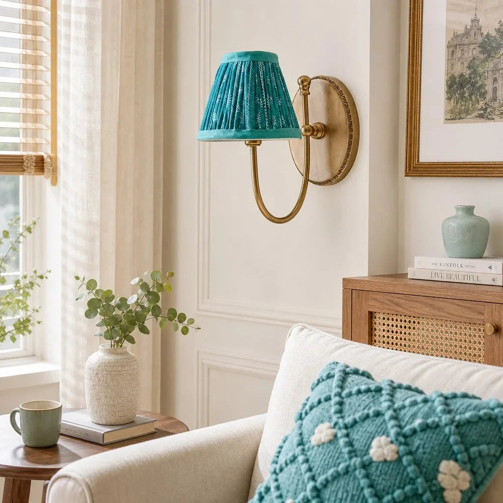Vintage Wall Light with Pleated Cotton Shade, Five Patterns
