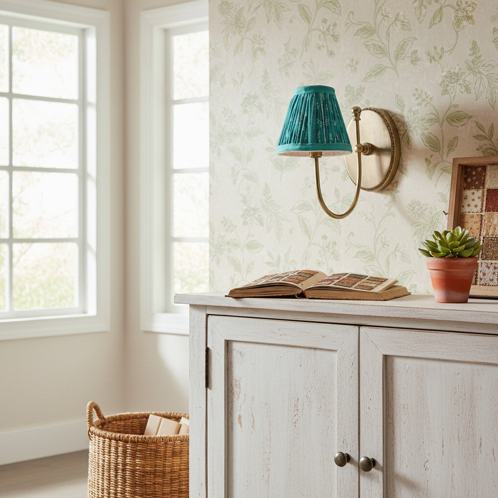 Vintage Wall Light with Pleated Cotton Shade, Five Patterns
