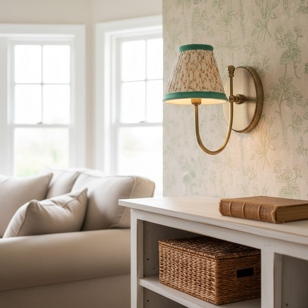 Vintage Wall Light with Pleated Cotton Shade, Five Patterns