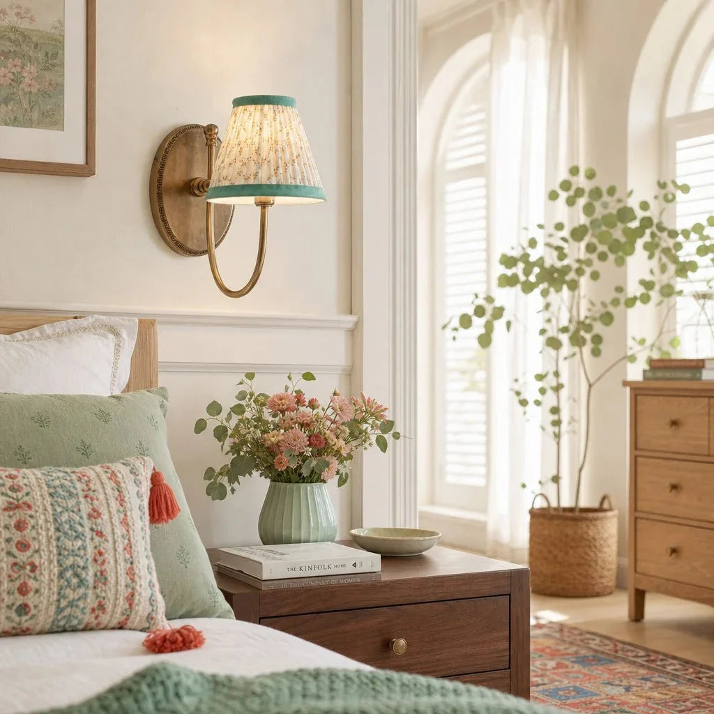 Vintage Wall Light with Pleated Cotton Shade, Five Patterns