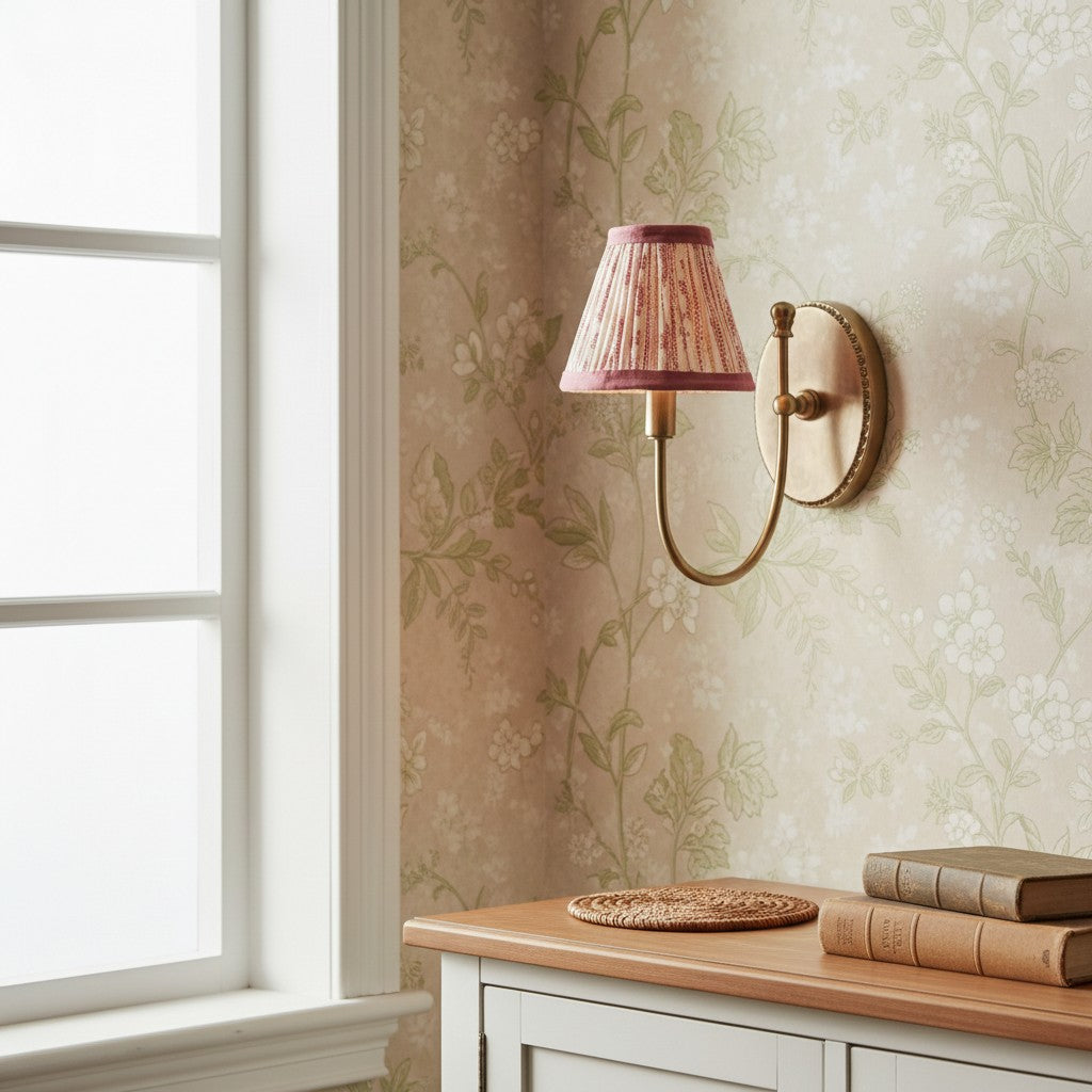 Vintage Wall Light with Pleated Cotton Shade, Five Patterns