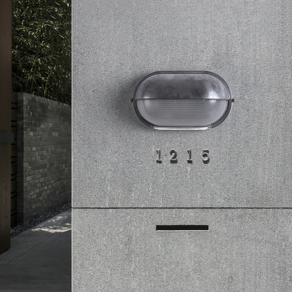 Industrial Outdoor Wall Light with Ribbed Glass Shade