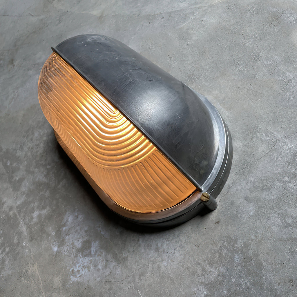Industrial Outdoor Wall Light with Ribbed Glass Shade