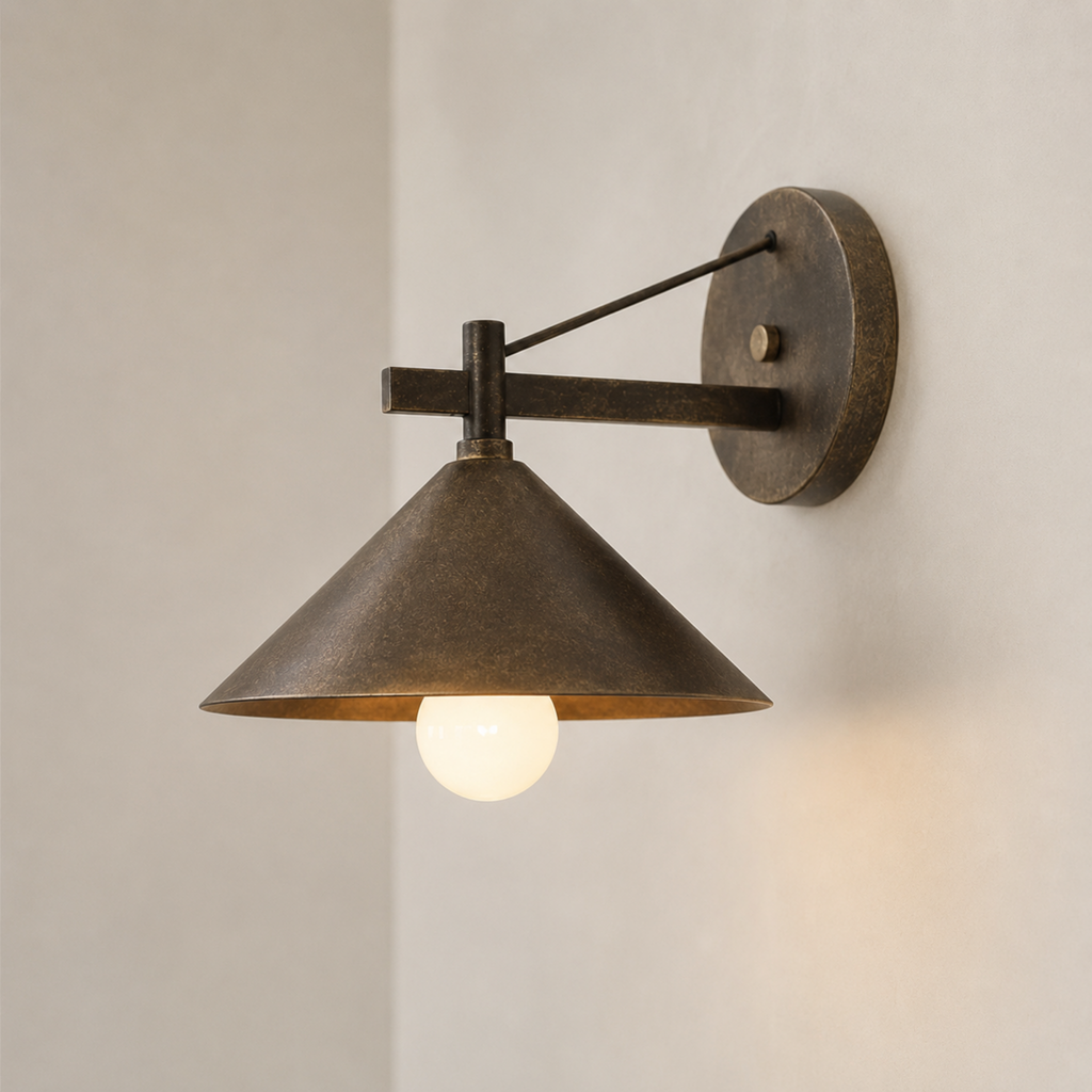 Industrial Outdoor Wall Light with Cone Shade, E27 Iron