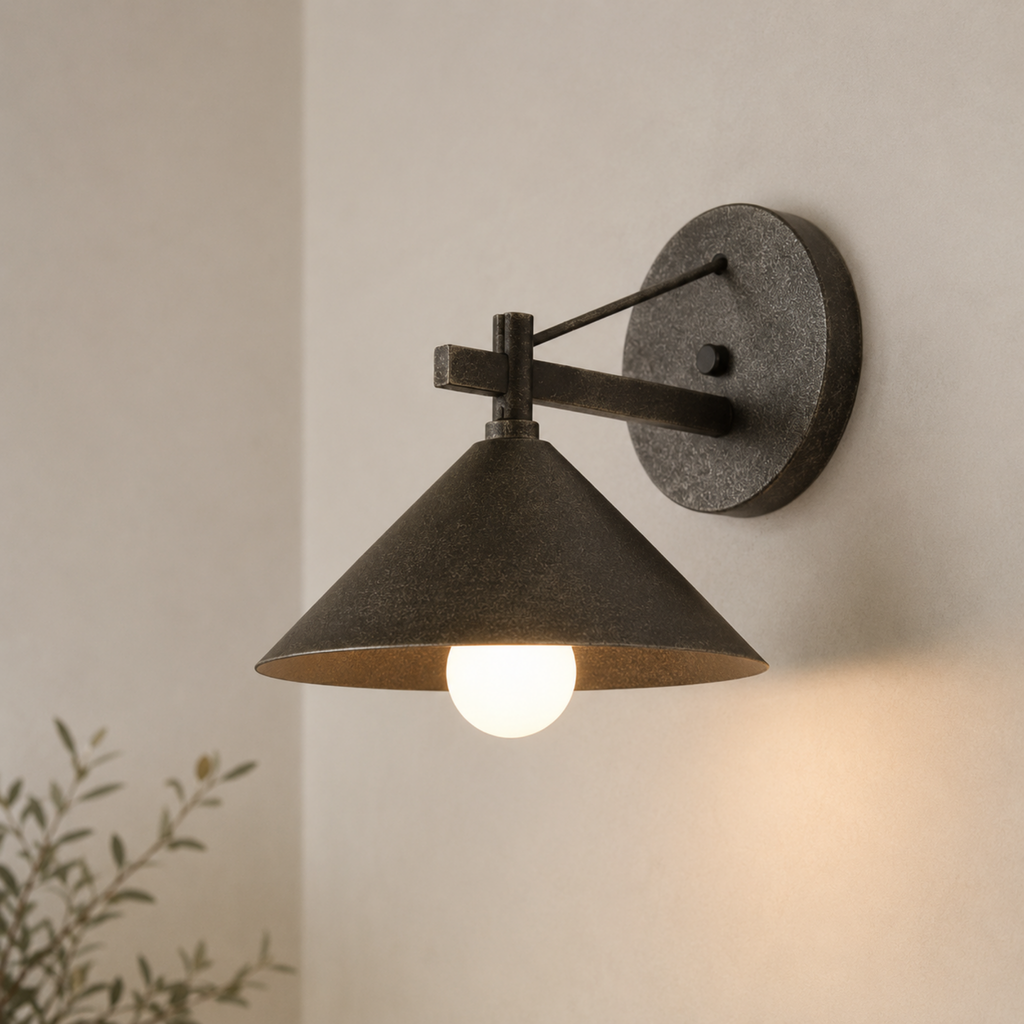 Industrial Outdoor Wall Light with Cone Shade, E27 Iron