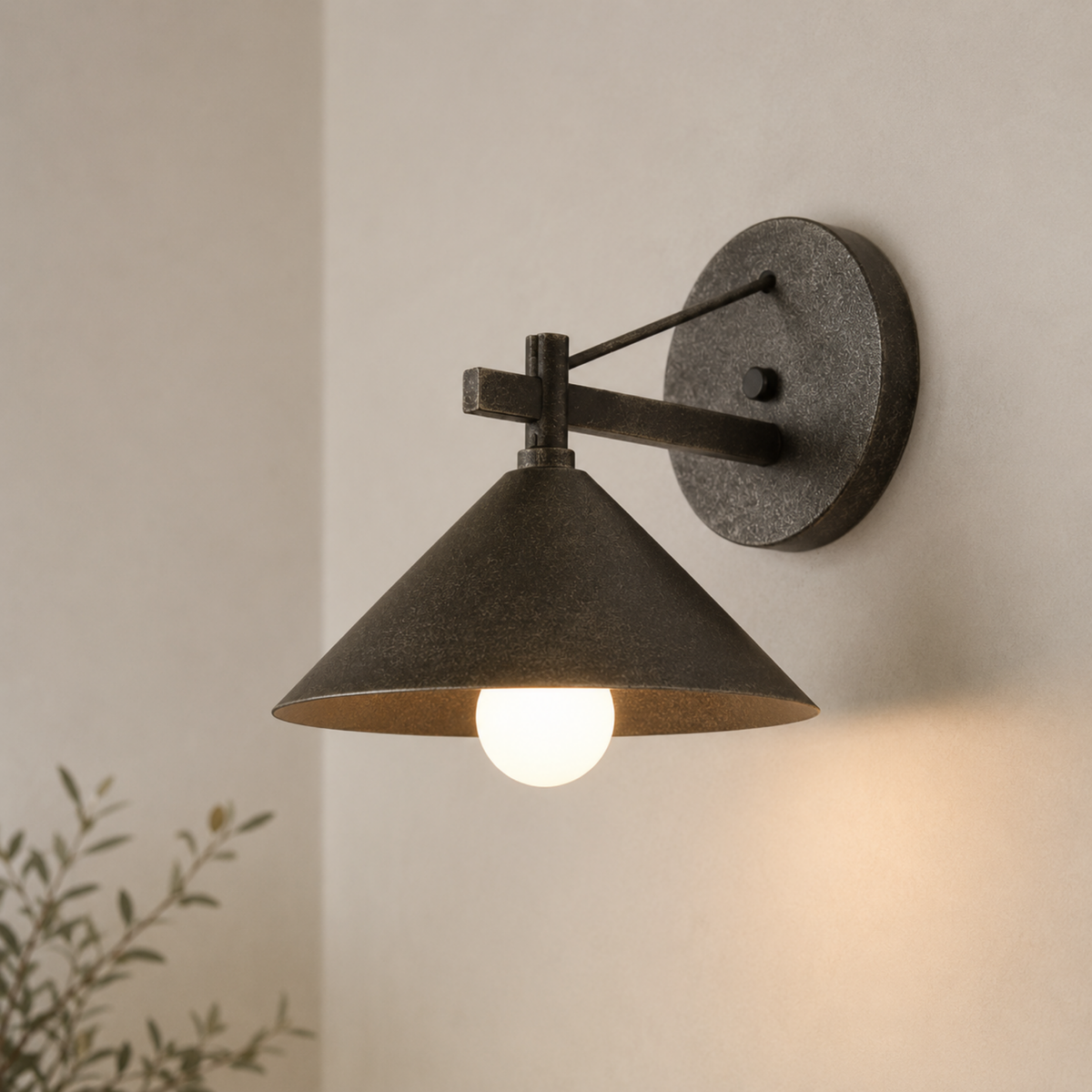 Industrial Outdoor Wall Light with Cone Shade, E27 Iron