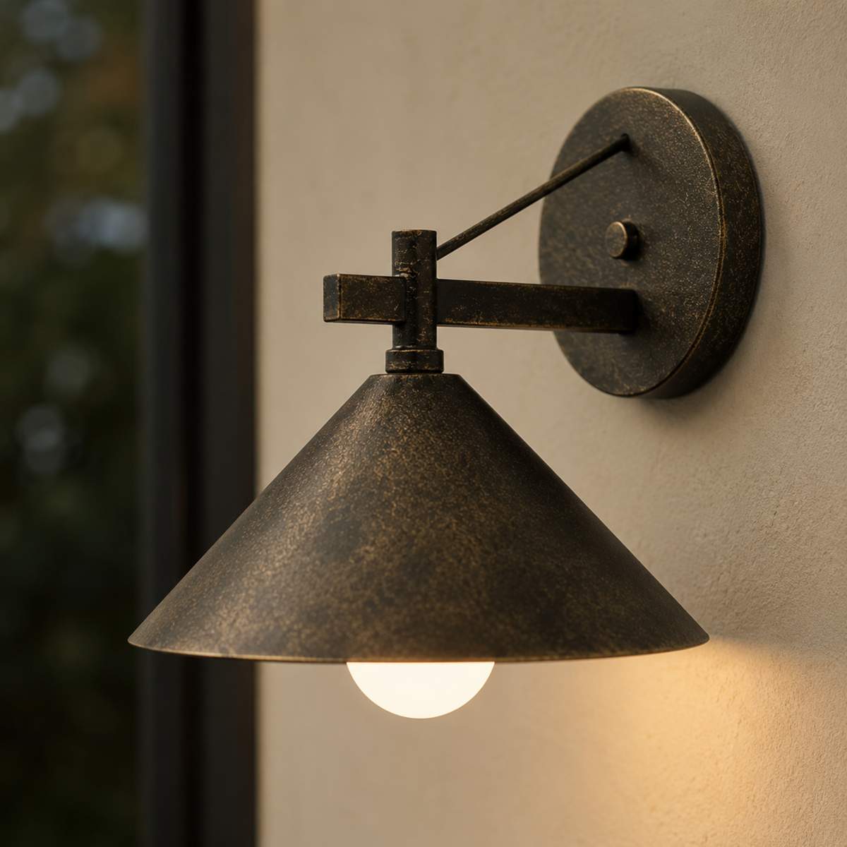 Industrial Outdoor Wall Light with Cone Shade, E27 Iron