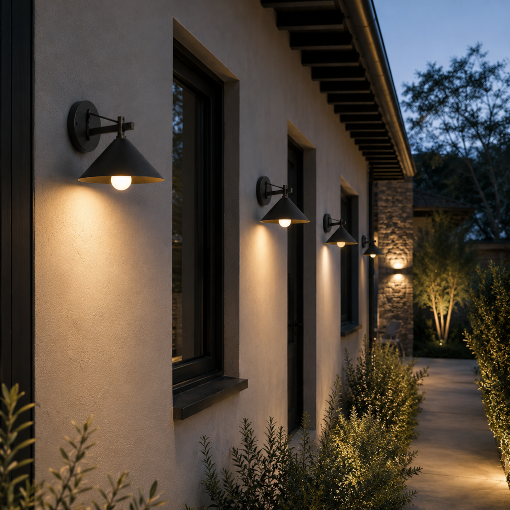 Industrial Outdoor Wall Light with Cone Shade, E27 Iron