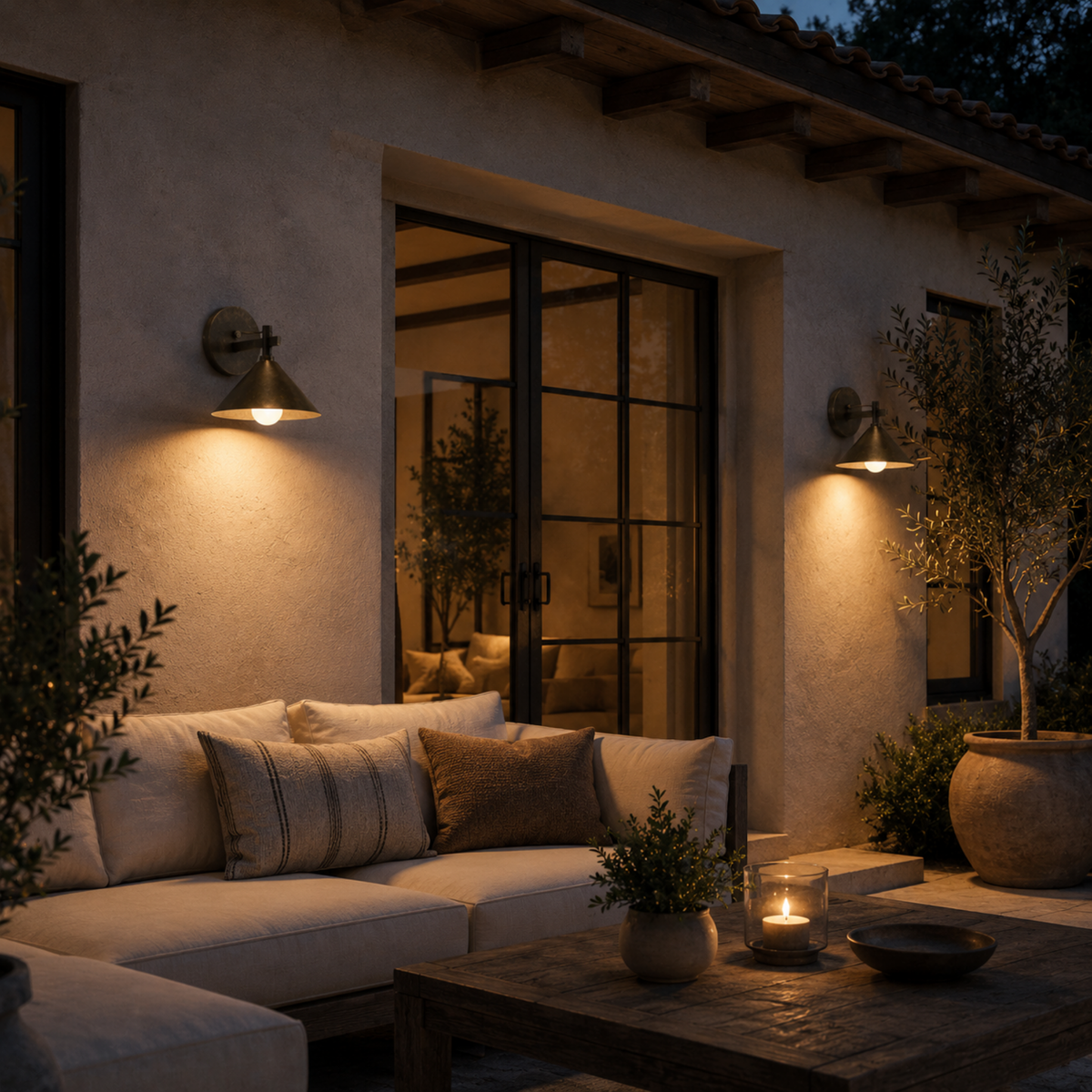 Industrial Outdoor Wall Light with Cone Shade, E27 Iron