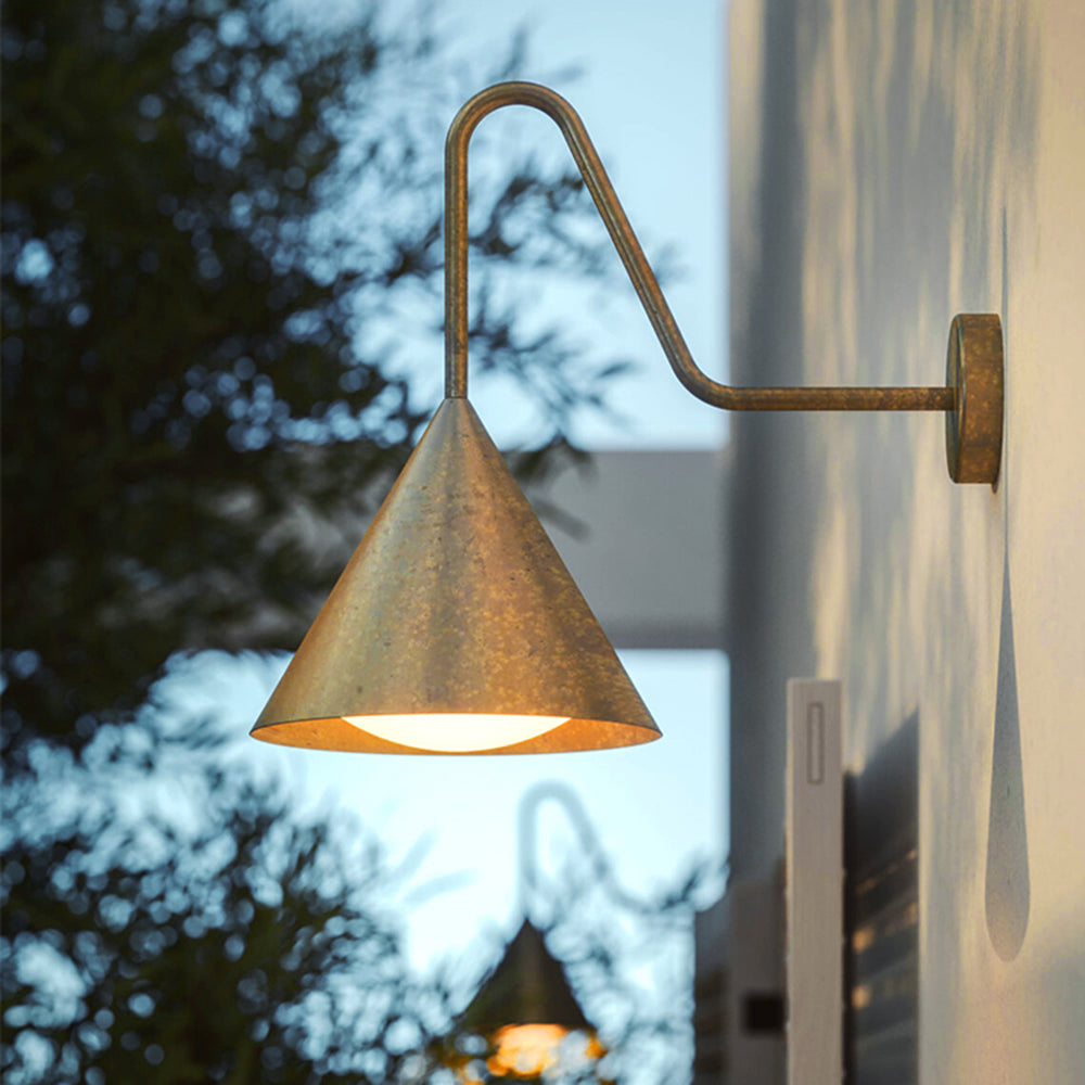 Outdoor Wall Light with Cone Shade and Curved Arm, IP65