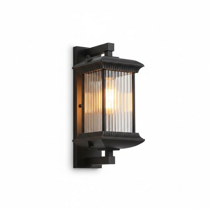 Retro Outdoor Lantern Wall Light with Ribbed Glass