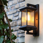 Retro Outdoor Lantern Wall Light with Ribbed Glass