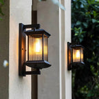 Retro Outdoor Lantern Wall Light with Ribbed Glass
