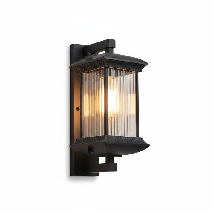 Vintage Lantern Outdoor Wall Light with Ribbed Glass, 37 cm