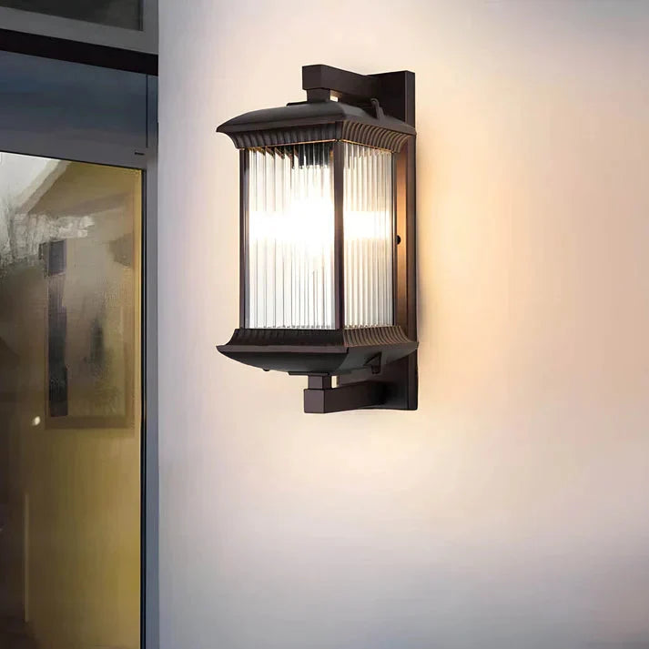 Vintage Lantern Outdoor Wall Light with Ribbed Glass, 37 cm