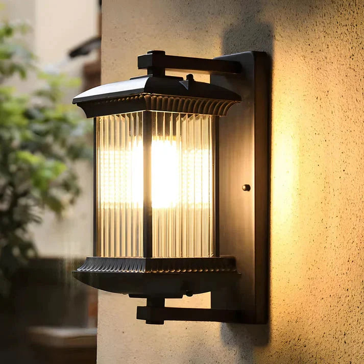 Vintage Lantern Outdoor Wall Light with Ribbed Glass, 37 cm