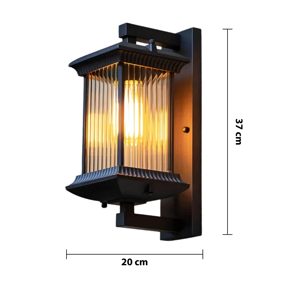 Vintage Lantern Outdoor Wall Light with Ribbed Glass, 37 cm