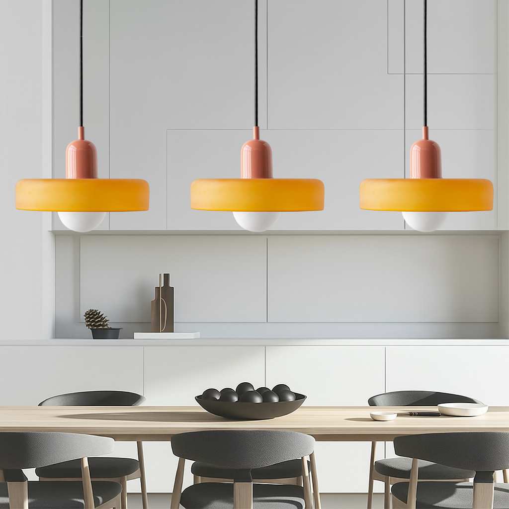 3-Light Bauhaus Pendant Light with Coloured Glass Shades, G9