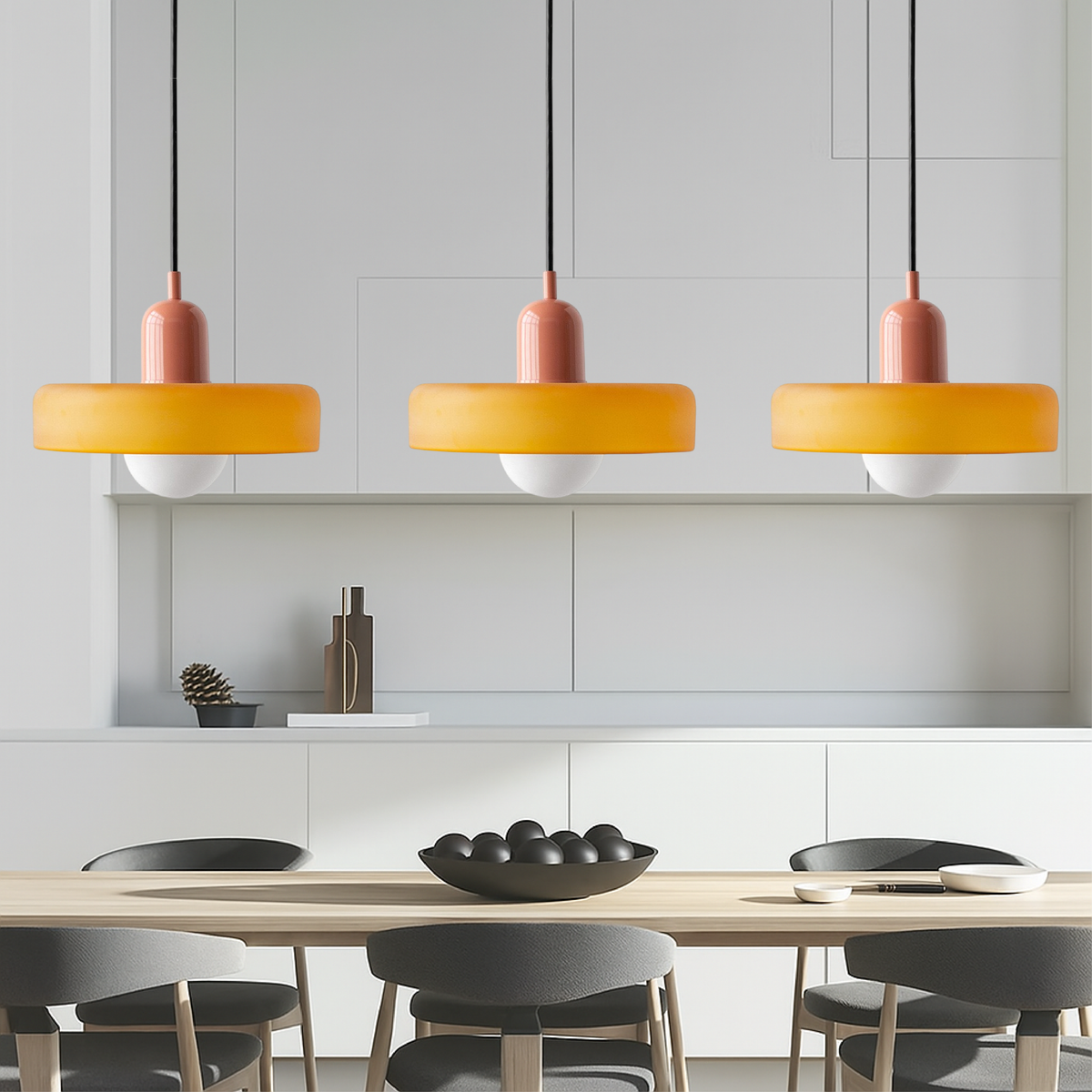 3-Light Bauhaus Pendant Light with Coloured Glass Shades, G9